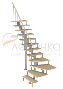 Модульная лестница Фаворит 180 2160-2280, Серый, Сосна, Крашеная