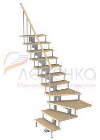Модульная лестница Фаворит 225 2475-2585, Серый, Сосна, Крашеная